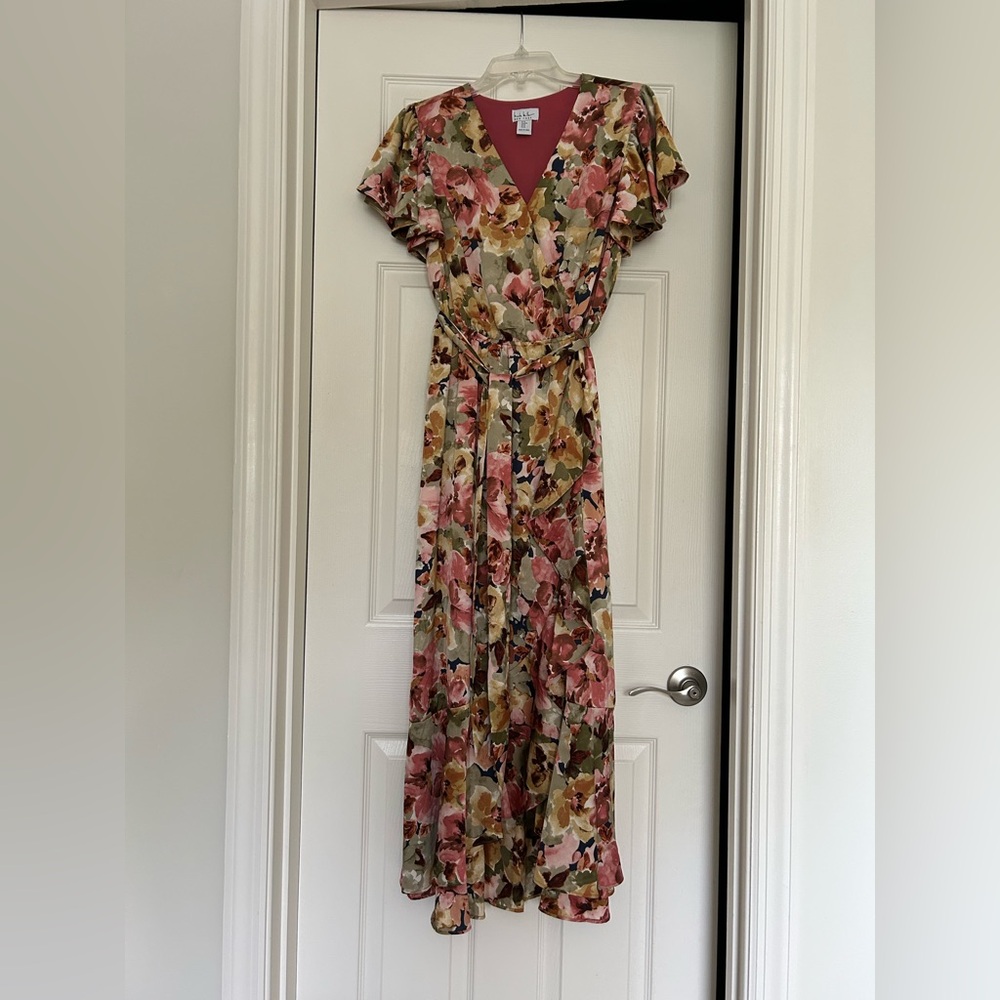 Floral V-Neck Faux Wrap Dress